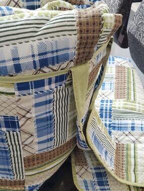 Essential Home Patchwork Quilt/tote 90"x100"/king Shams wh/gr/bl/br